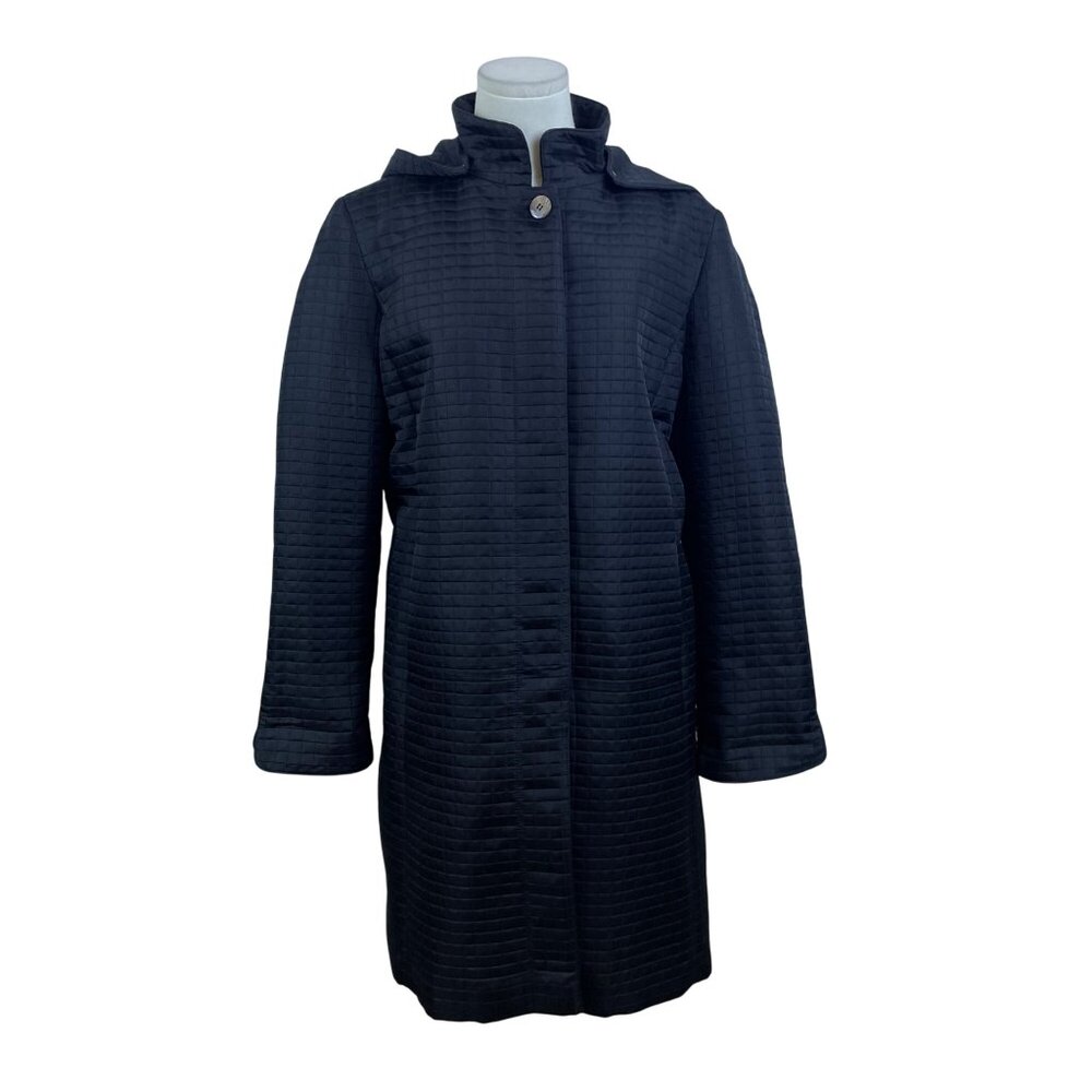 Fleet Street Womens Black Quilted Hooded Coat Button Front Lightweight Jacket S